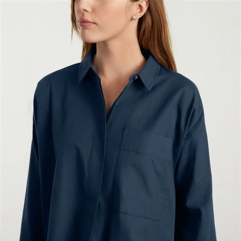The Oversized Silky Cotton Shirt | Navy (5)