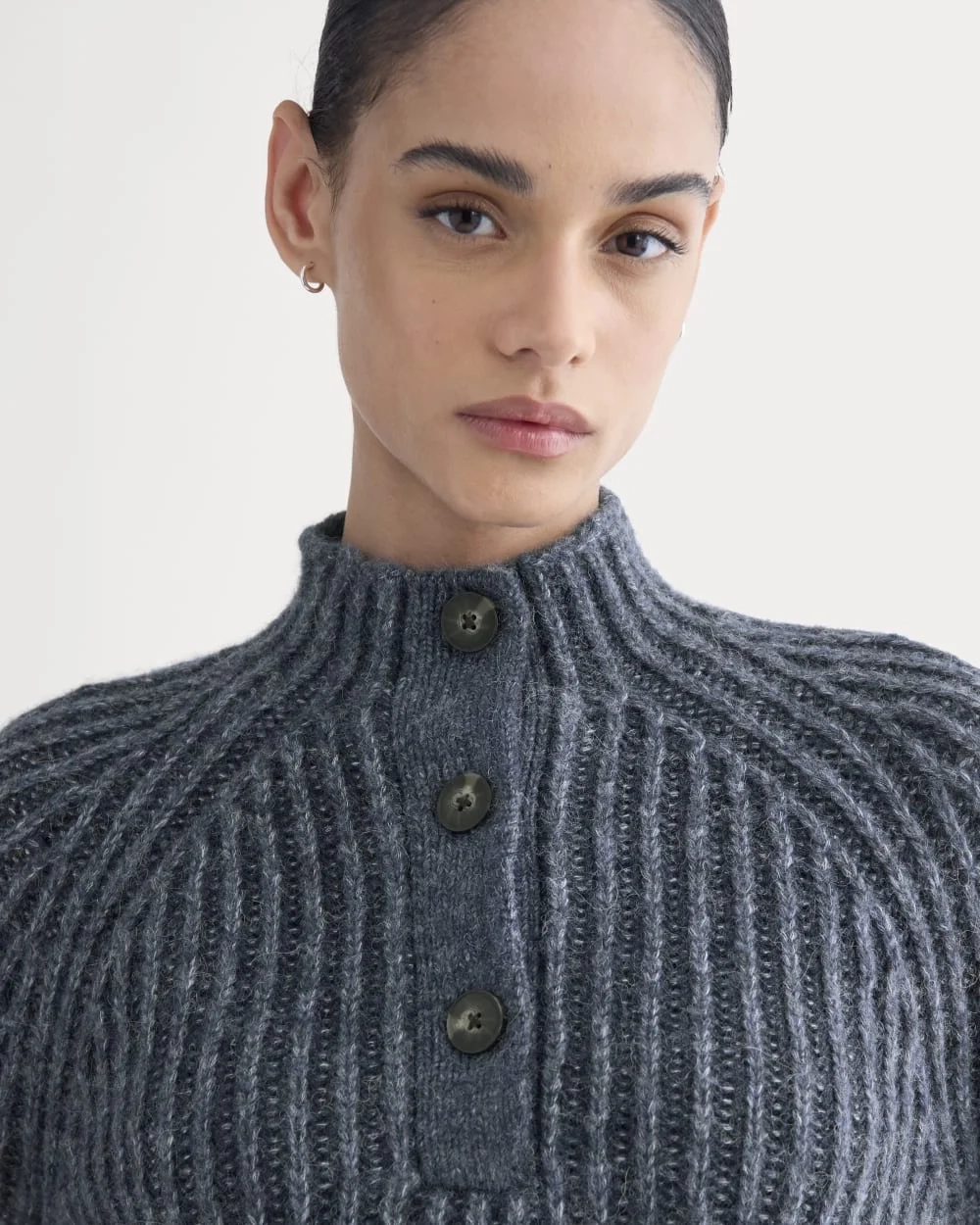 Funnel-Neck Ribbed Henley Sweater | Indigo (5)
