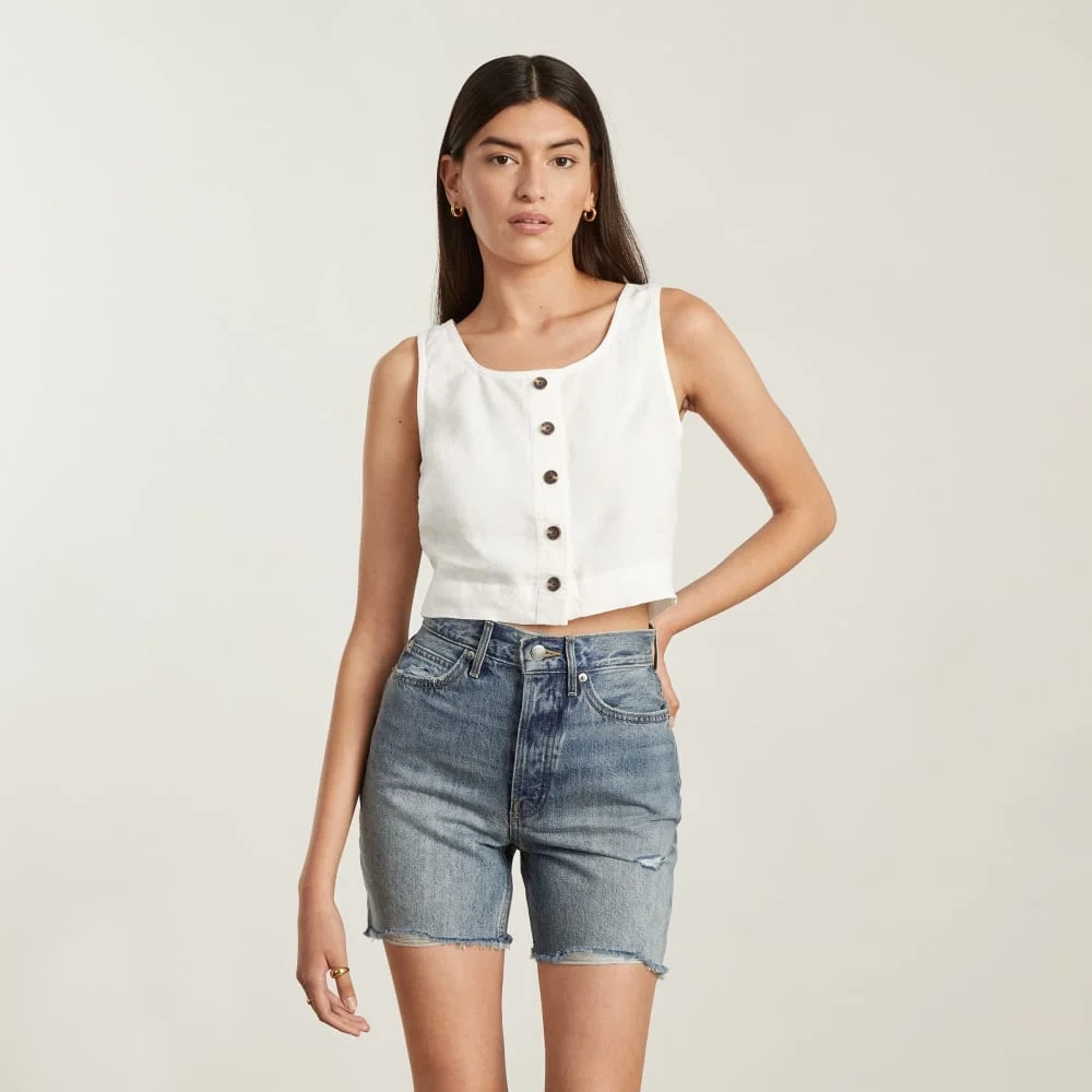 The Linen Button-Front Crop Tank | White (5)
