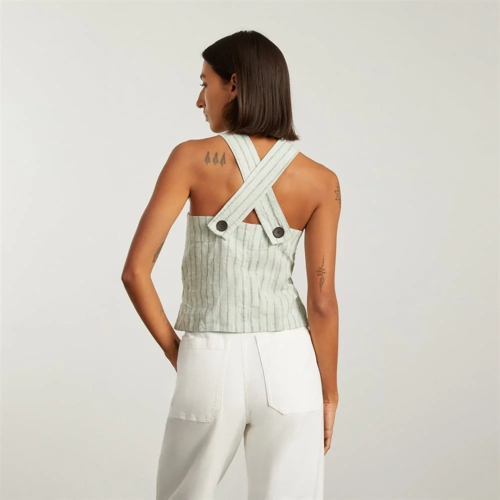 The Apron Linen Tank | Seafoam Pinstripe (6)