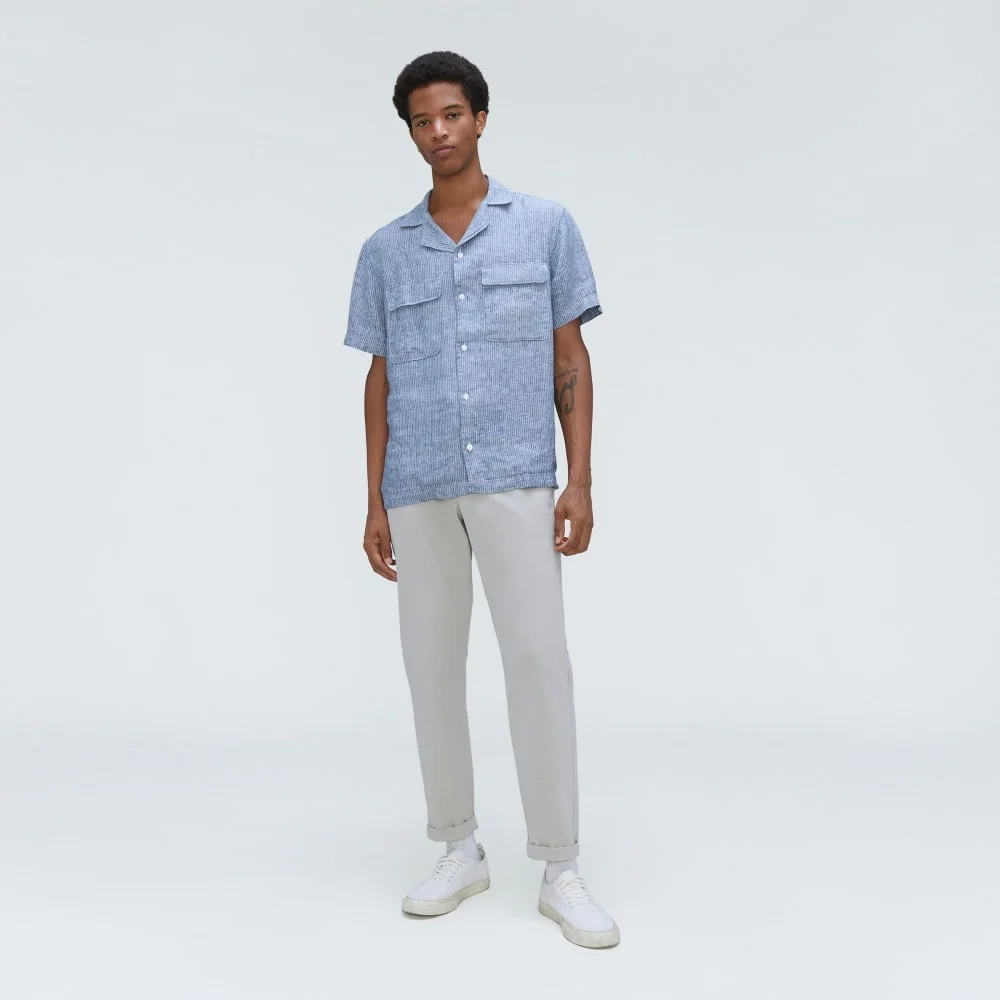 The Resort Shirt in Linen | Blue / White Pinstripe (4)
