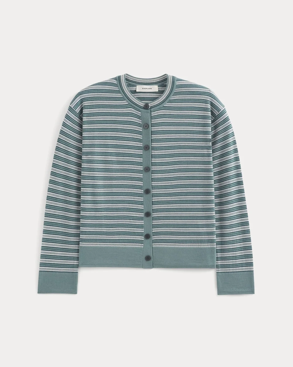 Crew Cardigan in Ultrasoft Merino | Reflecting Pond Multi Stripe (6)
