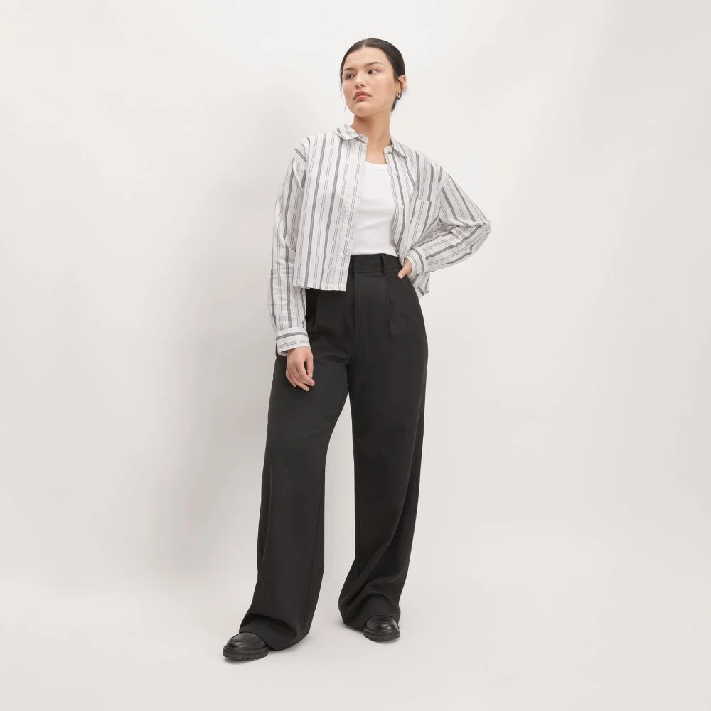 The Way-Short Shirt in Silky Cotton | Bone / Black