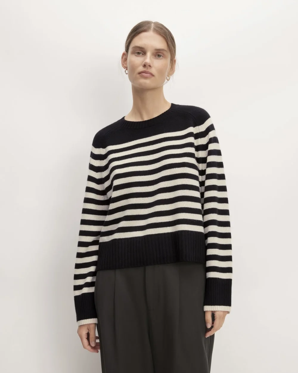 The Boxy Crew in Cashmere | Black / Bone