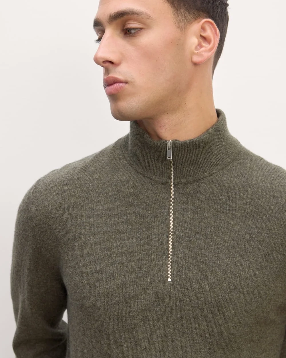The Quarter-Zip in Cashmere | Heathered Army Green (5)