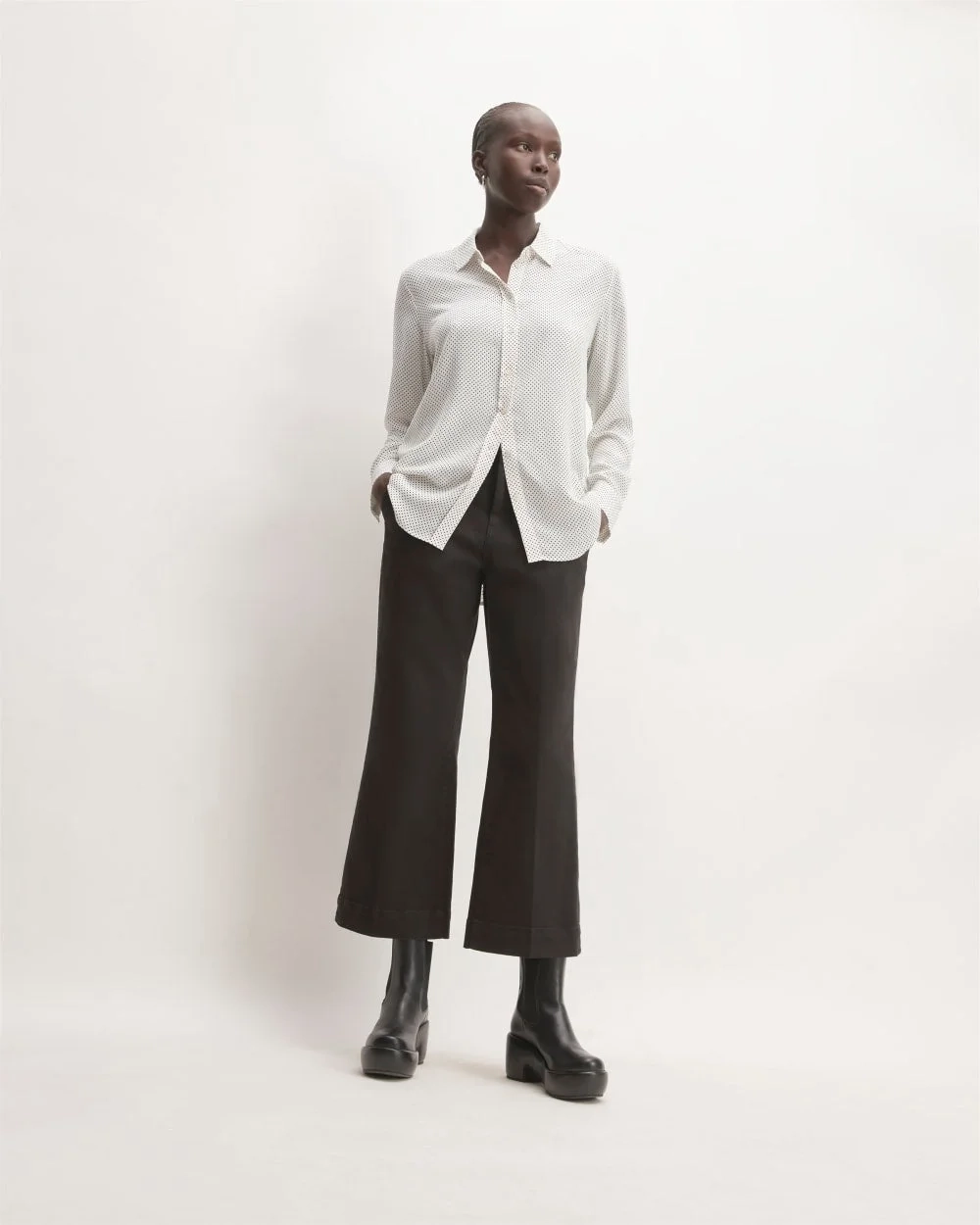 The Must-Have Shirt in Washable Silk | Bone / Black Polka Dot (5)