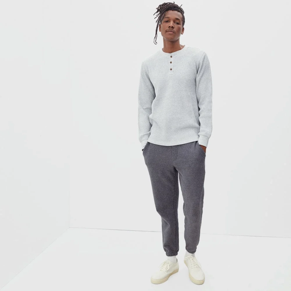The Waffle Long-Sleeve Henley Tee | Heathered Light Grey (5)