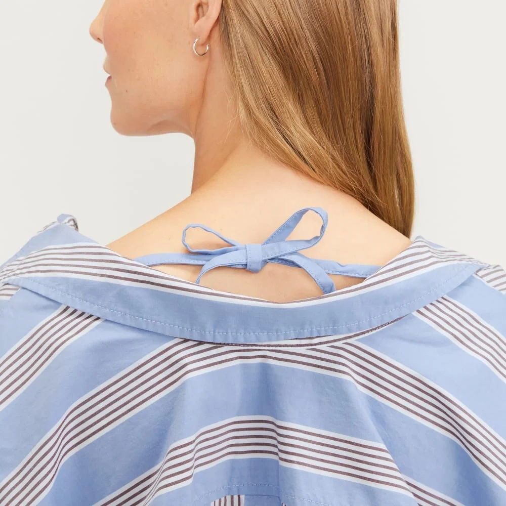 The Poplin Tie Back Shirt | Blue Opal / Cabernet / White (5)