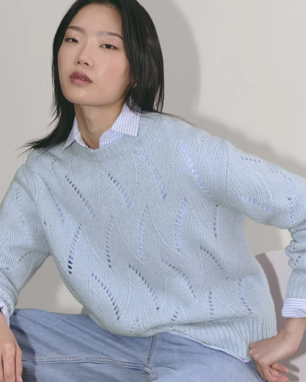 The Pointelle Sweater in Cloud | Chambray Blue (5)