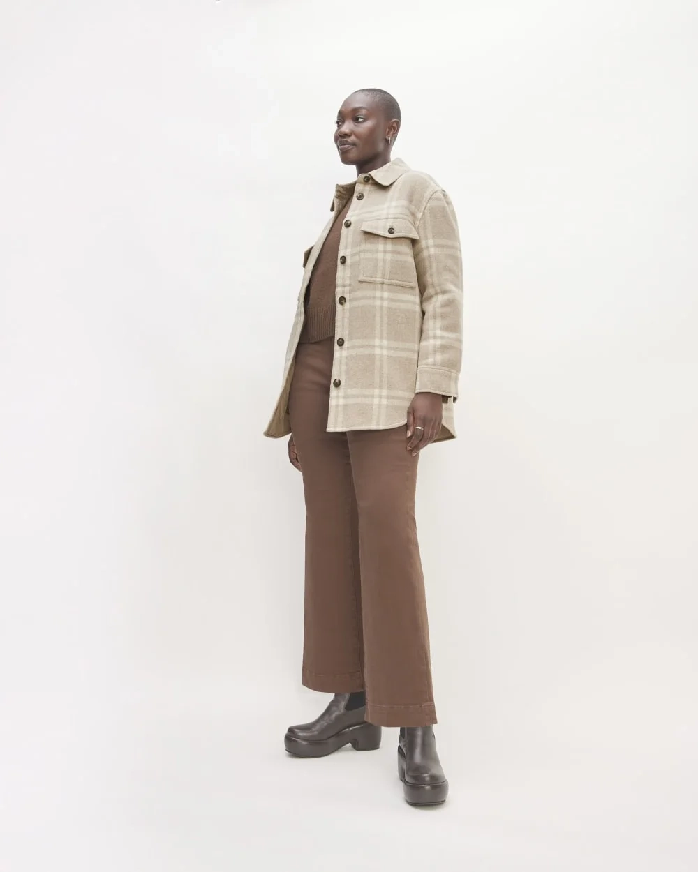 The Italian ReWool® Oversized Shirt Jacket | Taupe / Cream (5)