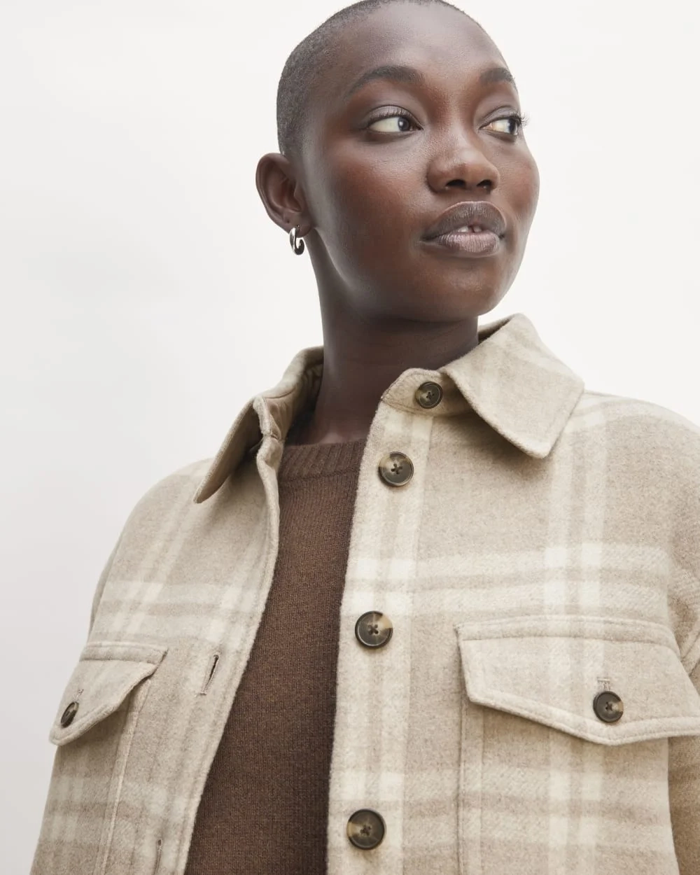The Italian ReWool® Oversized Shirt Jacket | Taupe / Cream (6)