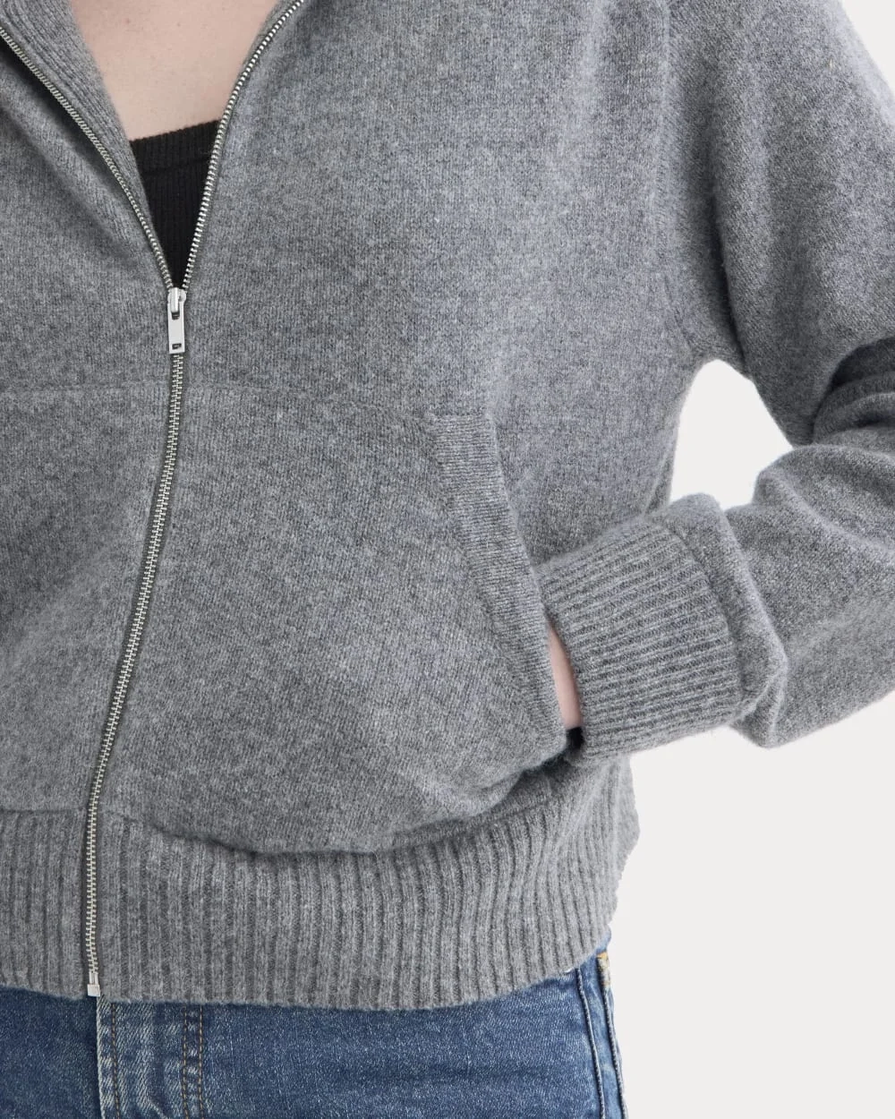 Full-Zip Hoodie in Wool Cashmere | Heather Charcoal (5)
