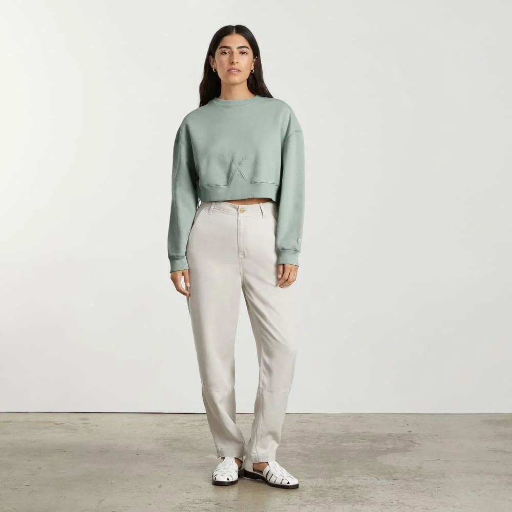 The Organic Cotton Cropped Crew | White Sage (6)