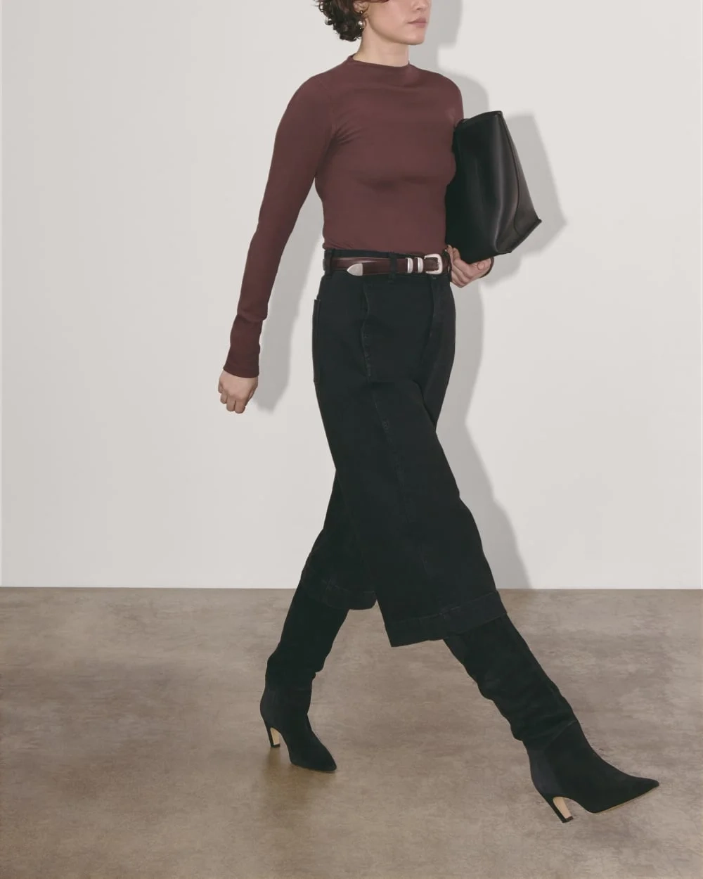 The Luxe Rib Funnel-Neck Tee | Dark Mahogany (3)