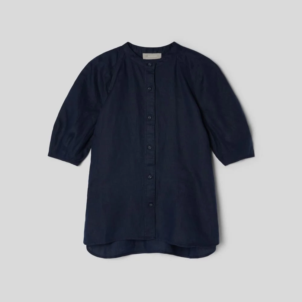 The Linen Puff Sleeve Shirt | Navy (6)