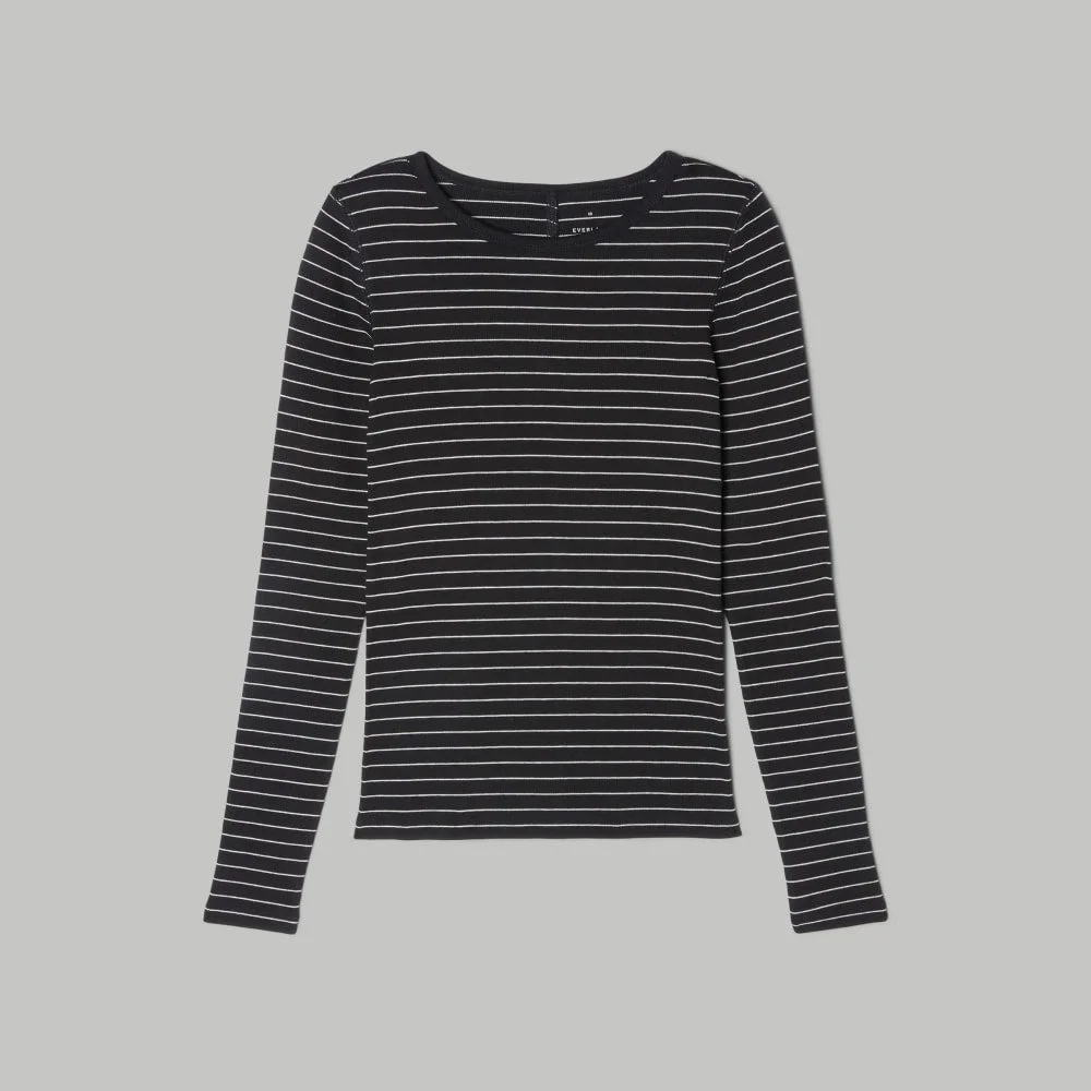 The Luxe Rib Long-Sleeve Crew | Black / Canvas Tan