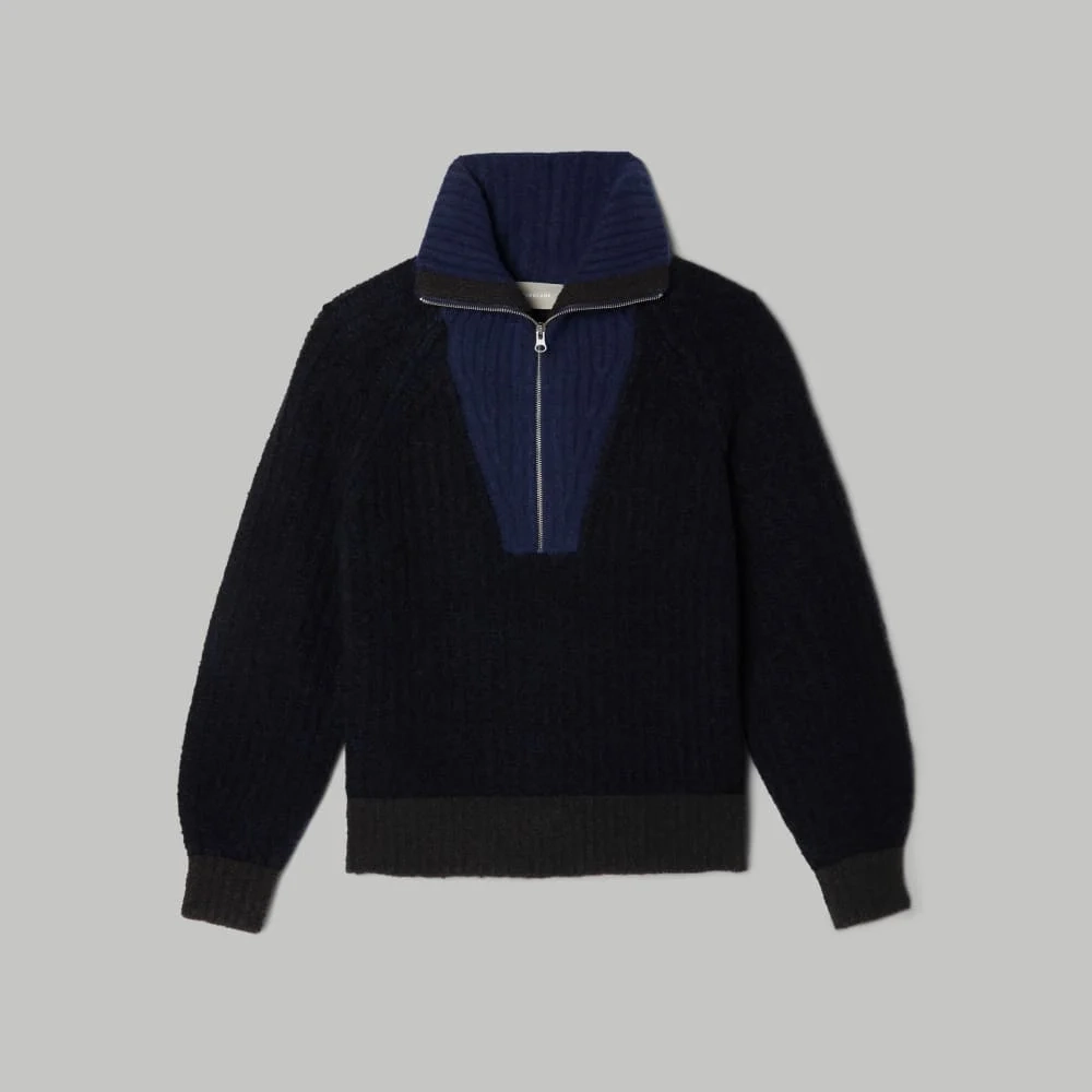 The Luxe Teddy Oversized Half Zip Sweater | Black / Ocean Cavern (6)