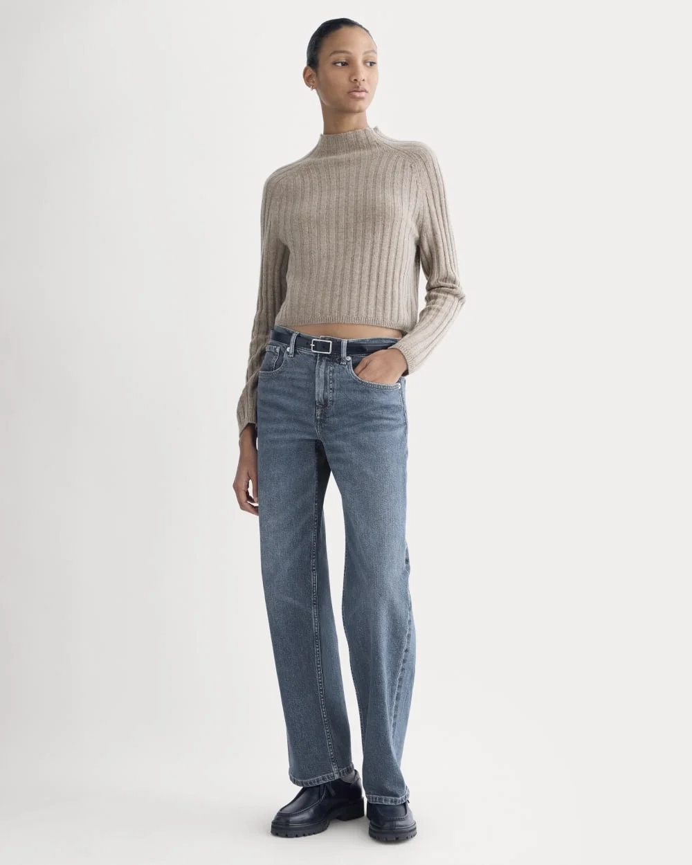 Funnel-Neck Cropped Sweater in Wool Cashmere | Oatmeal (4)