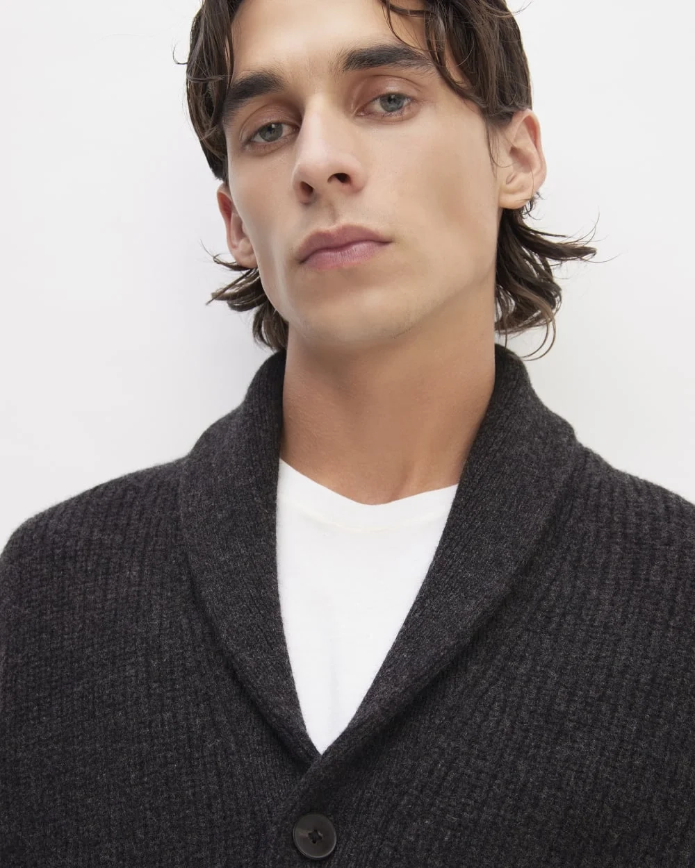 The Felted Merino Shawl Collar Cardigan | Charcoal (5)