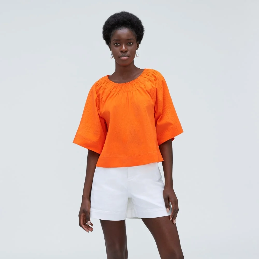 The Seersucker Gathered Tee | Bright Orange (3)
