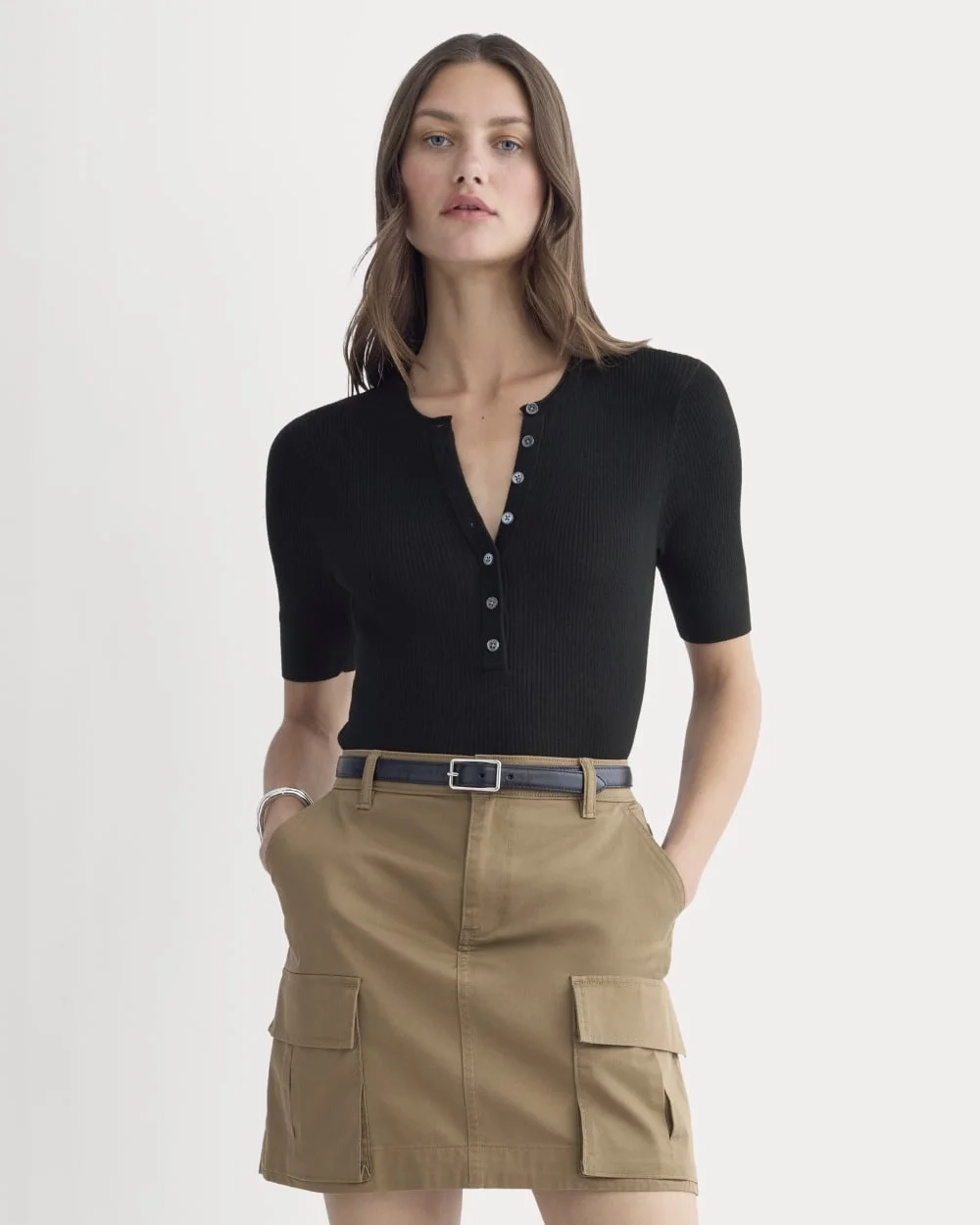 The Short-Sleeve Henley in Ultrasoft Merino | Black