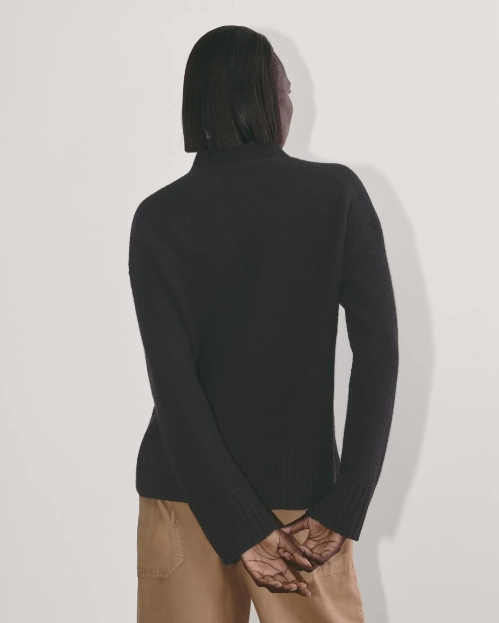 The Honeycomb Funnel Neck in Wool Cashmere | Black (6)