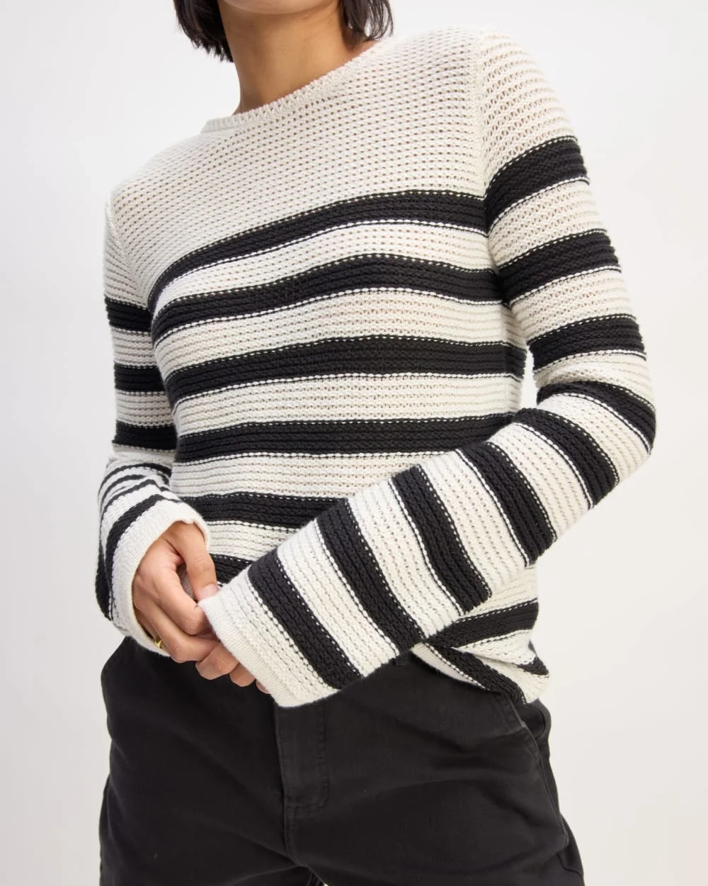 The Organic Cotton Open-Stitch Crew | Black / Bone (5)