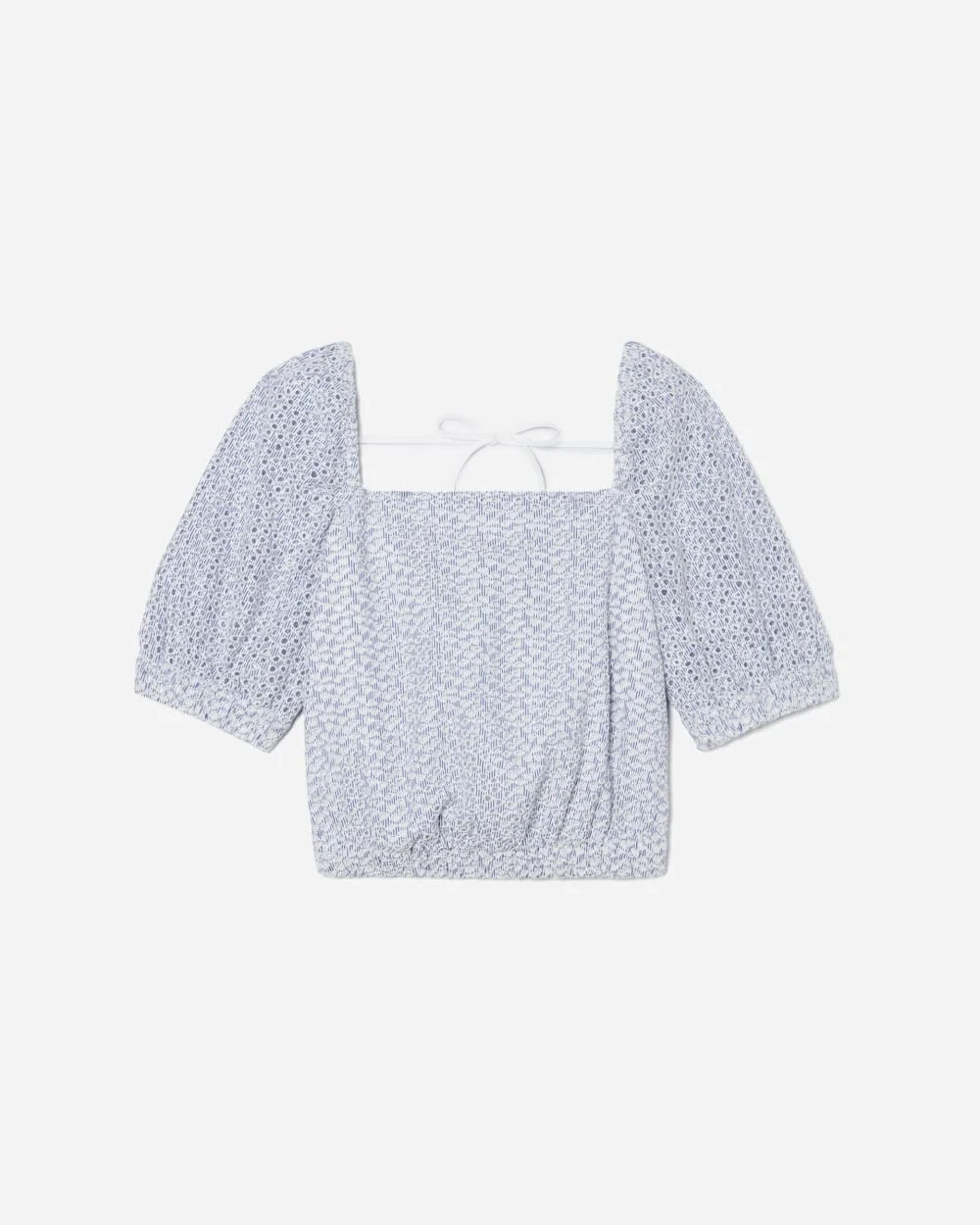 The Eyelet Puff Sleeve Top | Deep Blue / White (7)