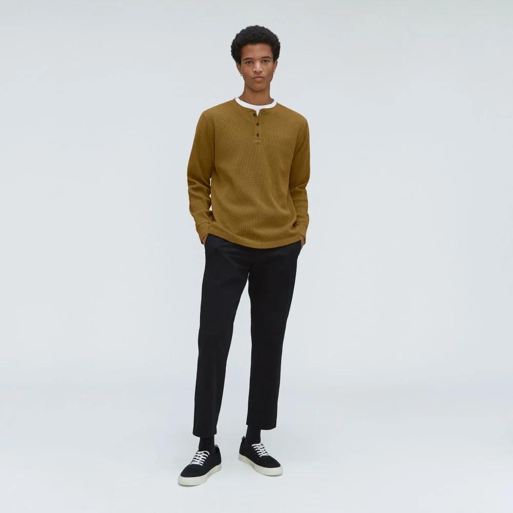 The Waffle Long-Sleeve Henley Tee | Tapenade (4)