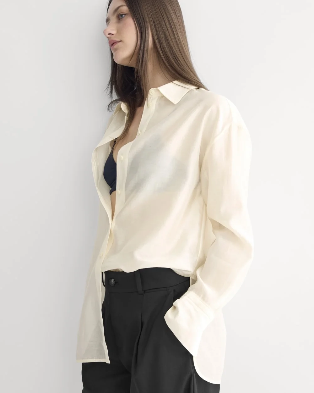 Oversized Shirt in Cotton-Silk Organza | Parchment (6)