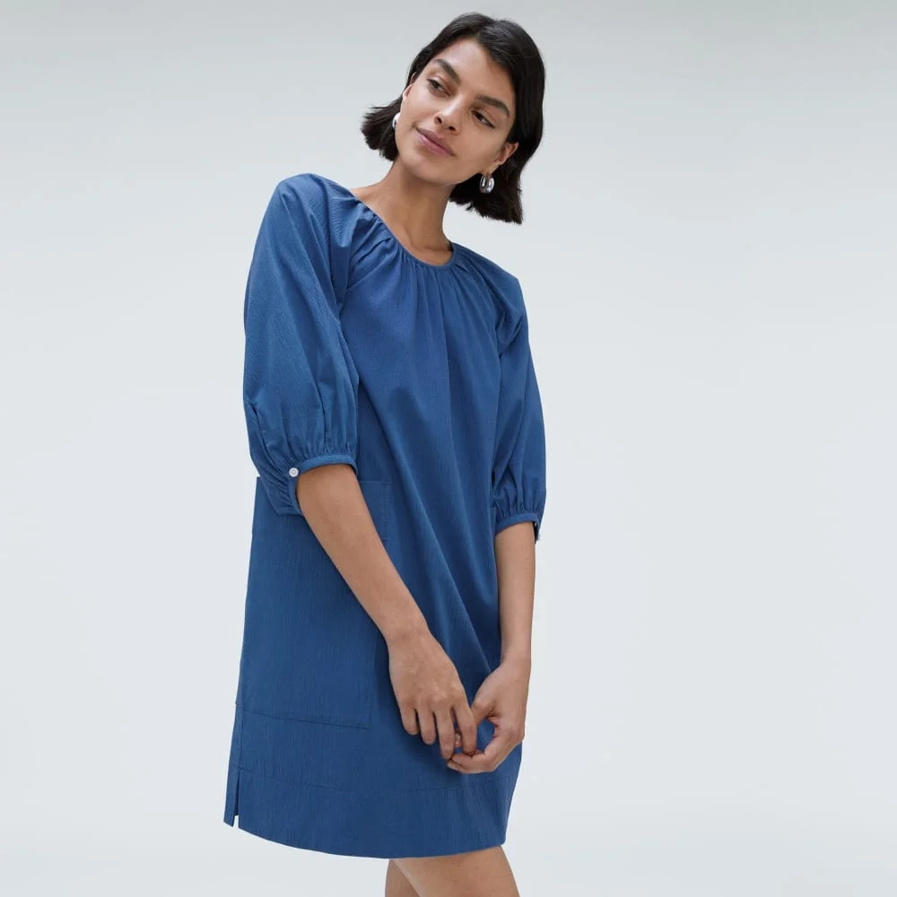 The Seersucker Puff Sleeve Dress | Deep Blue (5)