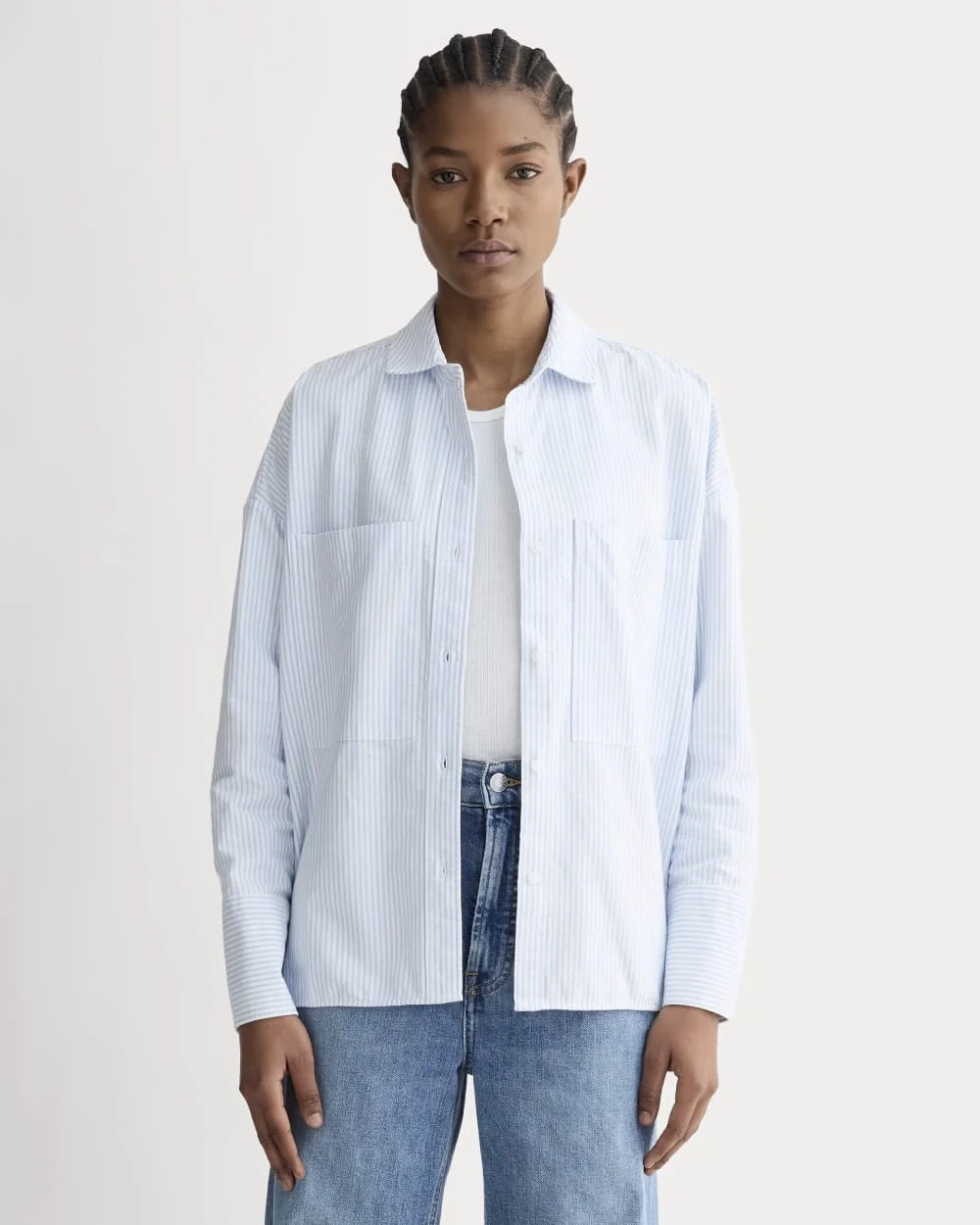 The Boxy Oxford | White / Blue