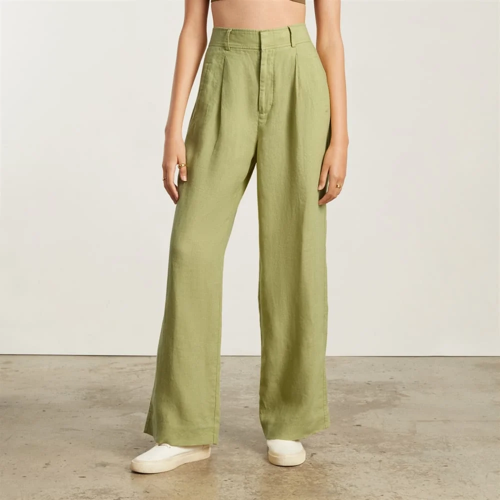 The Linen Way-High® Drape Pant  | Leek (4)