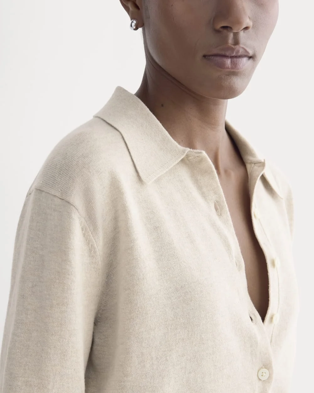 Oversized Polo Sweater in Cotton Merino | Heather Barley (6)