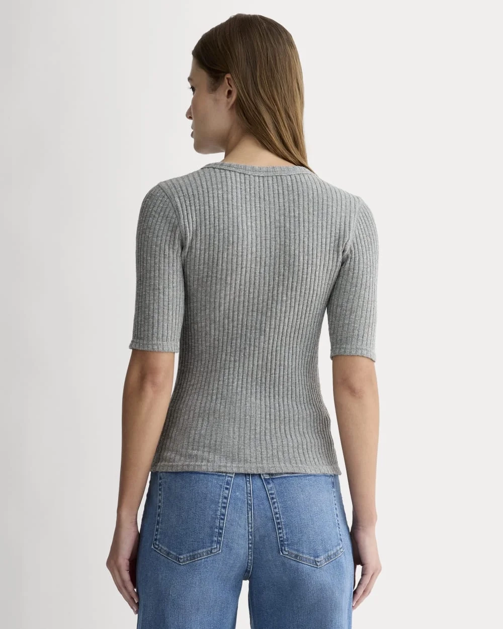 The Rib-Knit Short-Sleeve Henley | Mid Heather Grey (6)