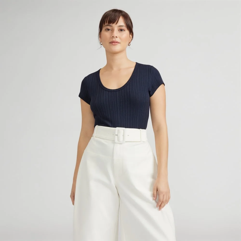 The Rib Soft Knit Scoop-Neck Tee | Navy