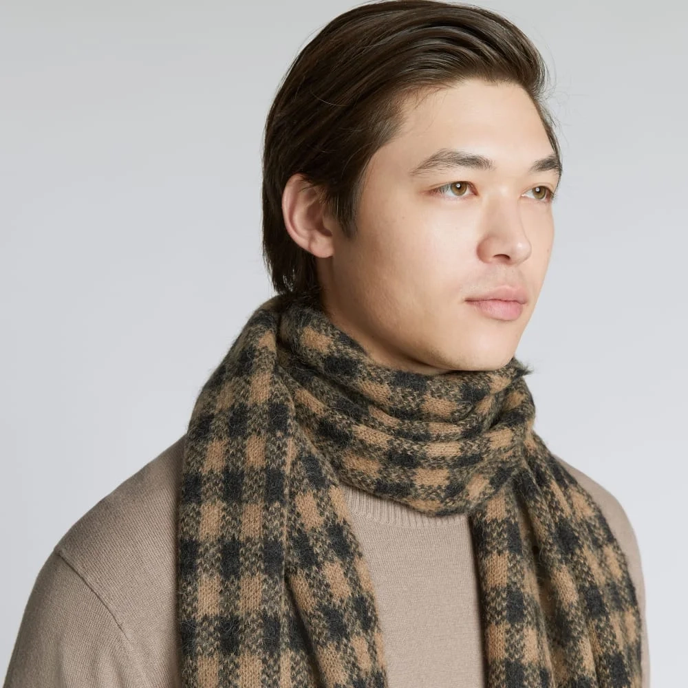 The Alpaca Patterned Scarf | Tobacco Brown / Heather Black Buffalo Check (3)