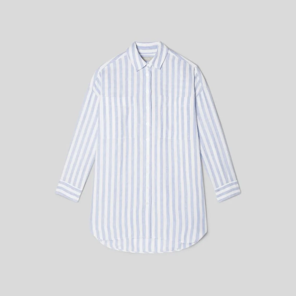 The Way-Long Linen Shirt | Blue / White (7)