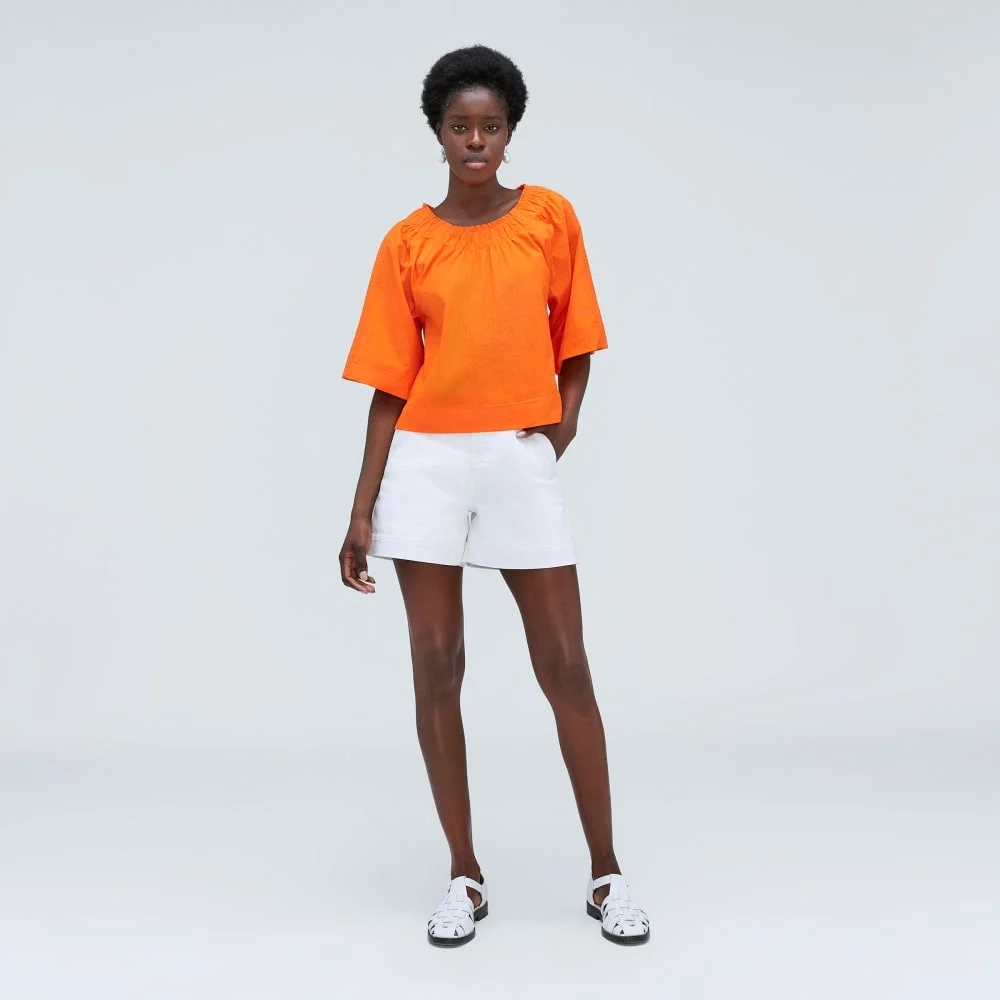 The Seersucker Gathered Tee | Bright Orange (4)