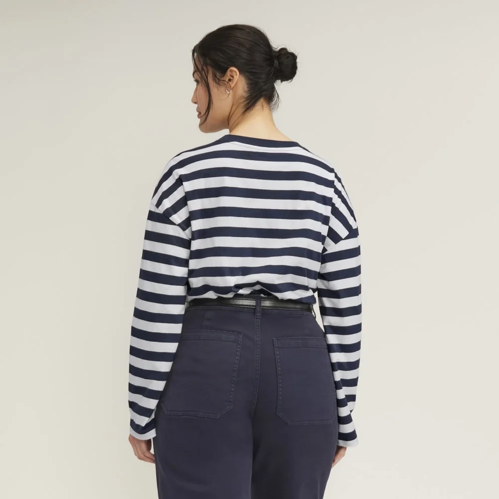 The Organic Cotton Relaxed Long Sleeve Tee | Navy / Canvas (4)