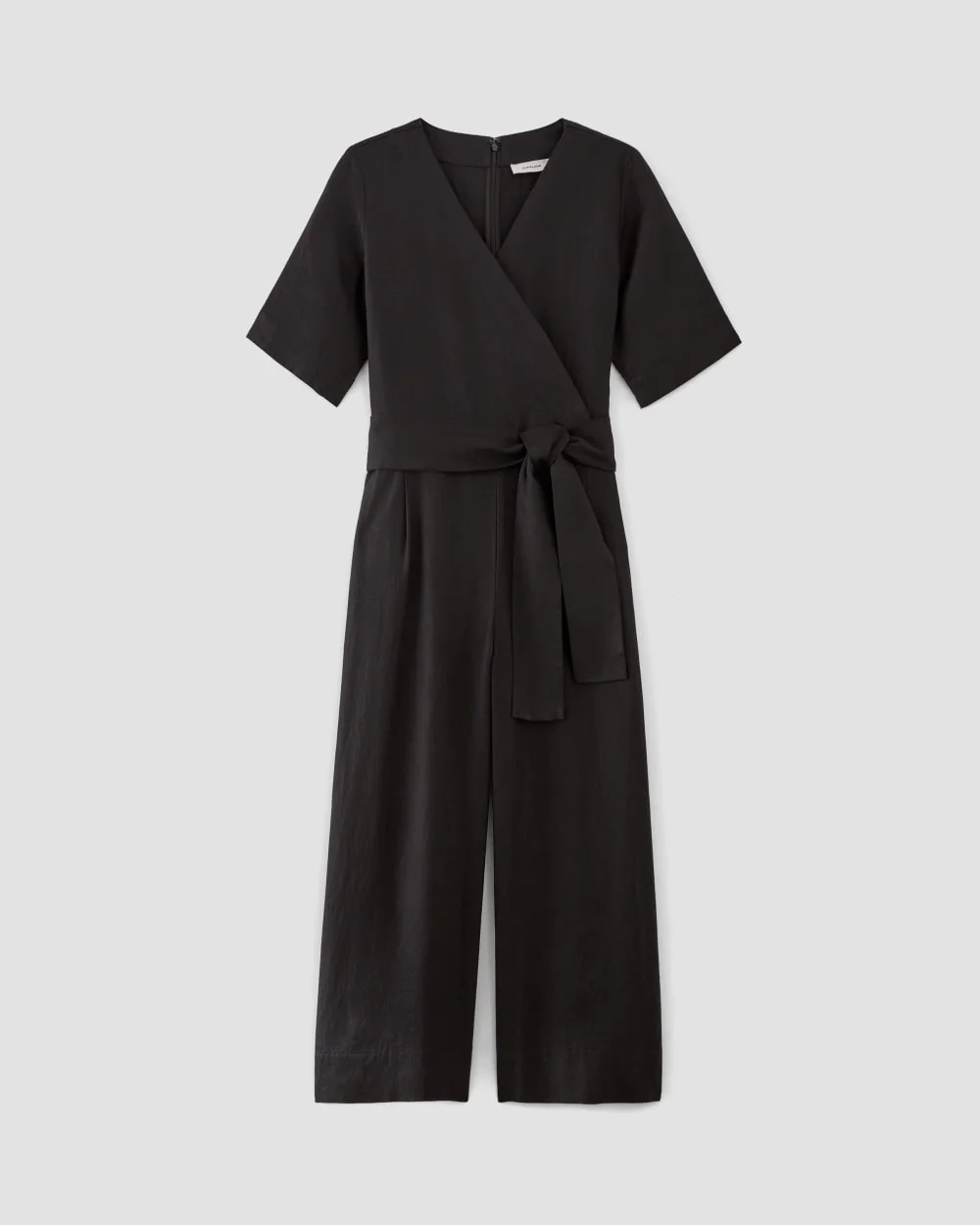 The Wrap Jumpsuit in Linen | Black (6)