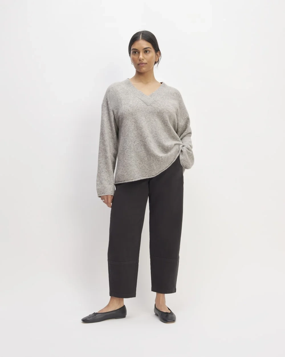 The Cozy-Stretch V-Neck Sweater | Heathered Grey (5)