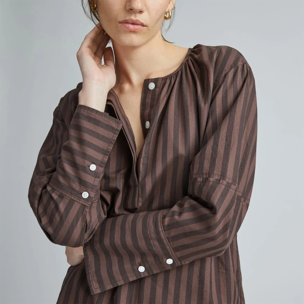 The Silky Cotton Balloon Sleeve Top | Chocolate Brown / Black (5)