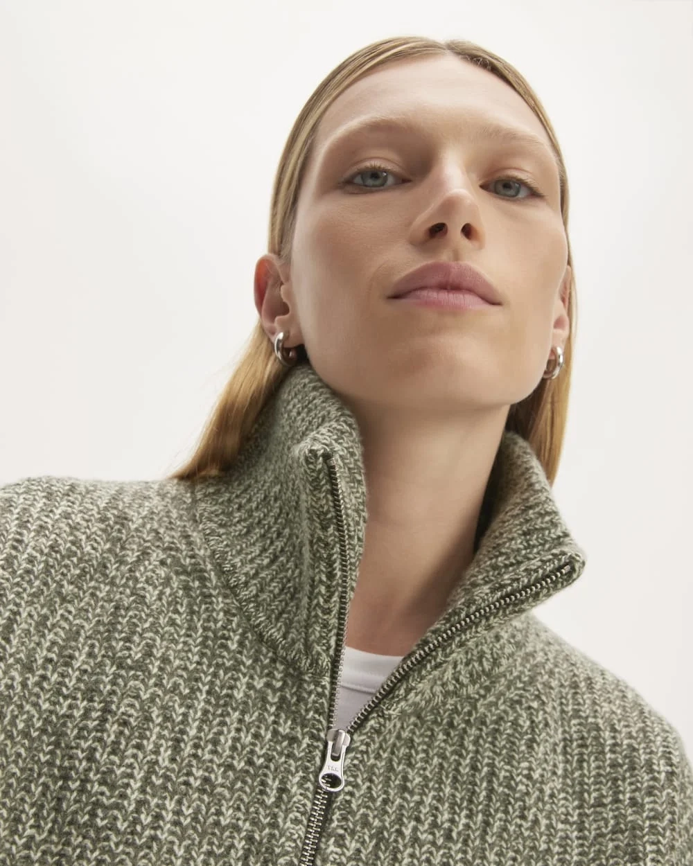 The Half-Zip Sweater in Luxe Merino | Seafoam Green / Kambaba Twist (4)