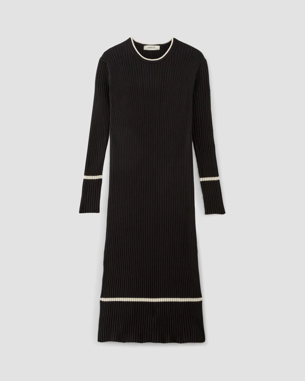 The Cotton Wide Rib Midi Dress | Black (5)