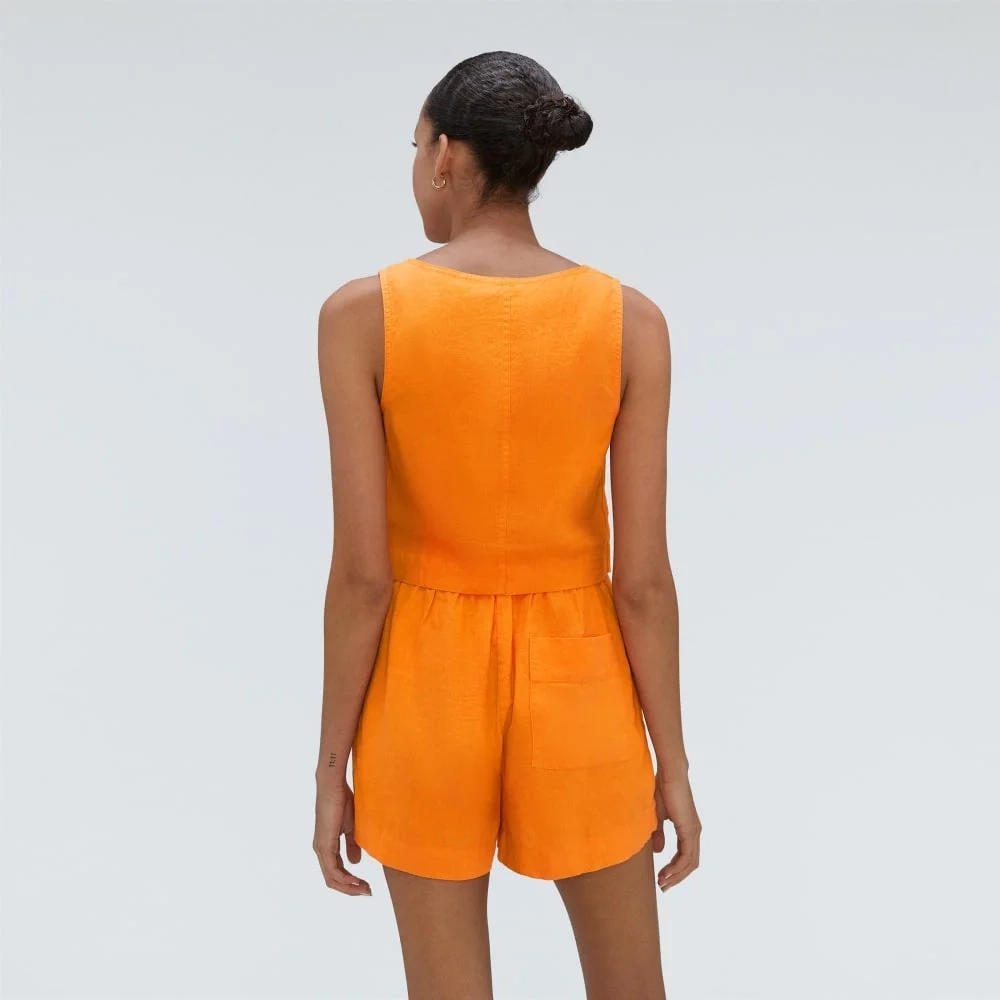 The Linen Button-Front Crop Tank | Turmeric (6)