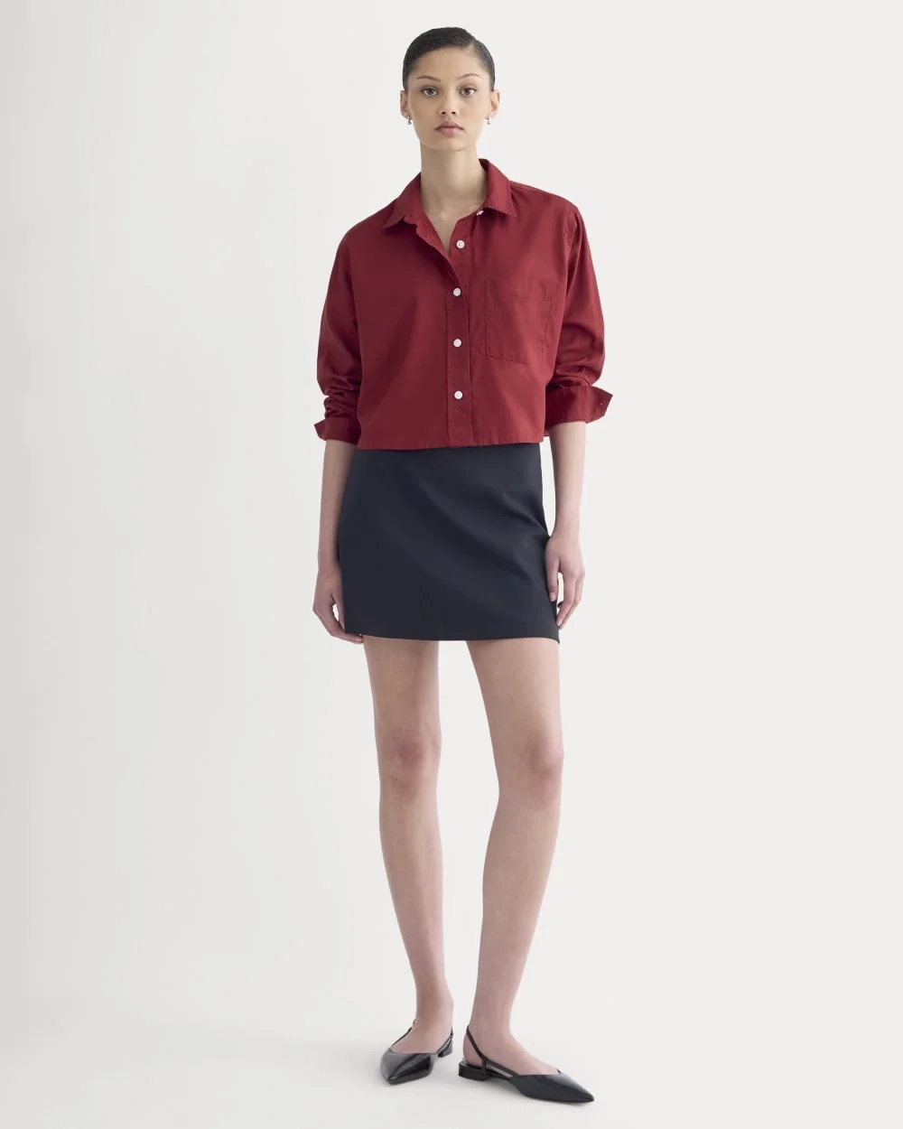 The Way-Short Shirt in Silky Cotton | Merlot (5)