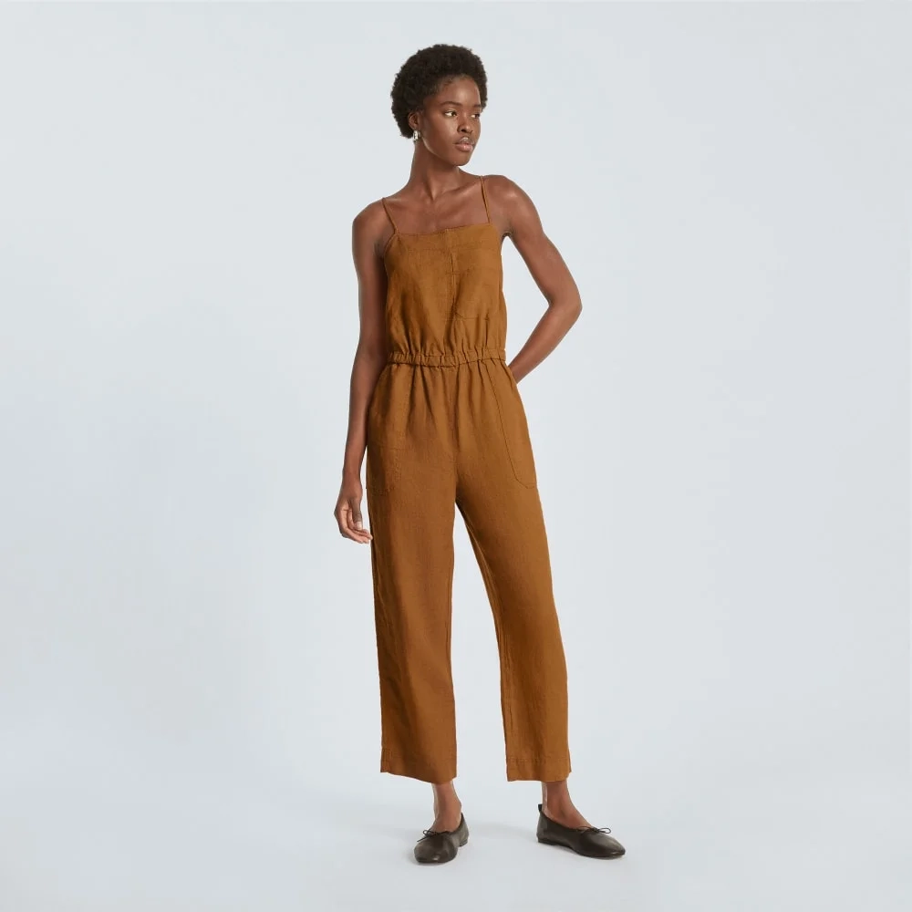 The Linen Shoestring Jumpsuit | Tawny Brown (5)