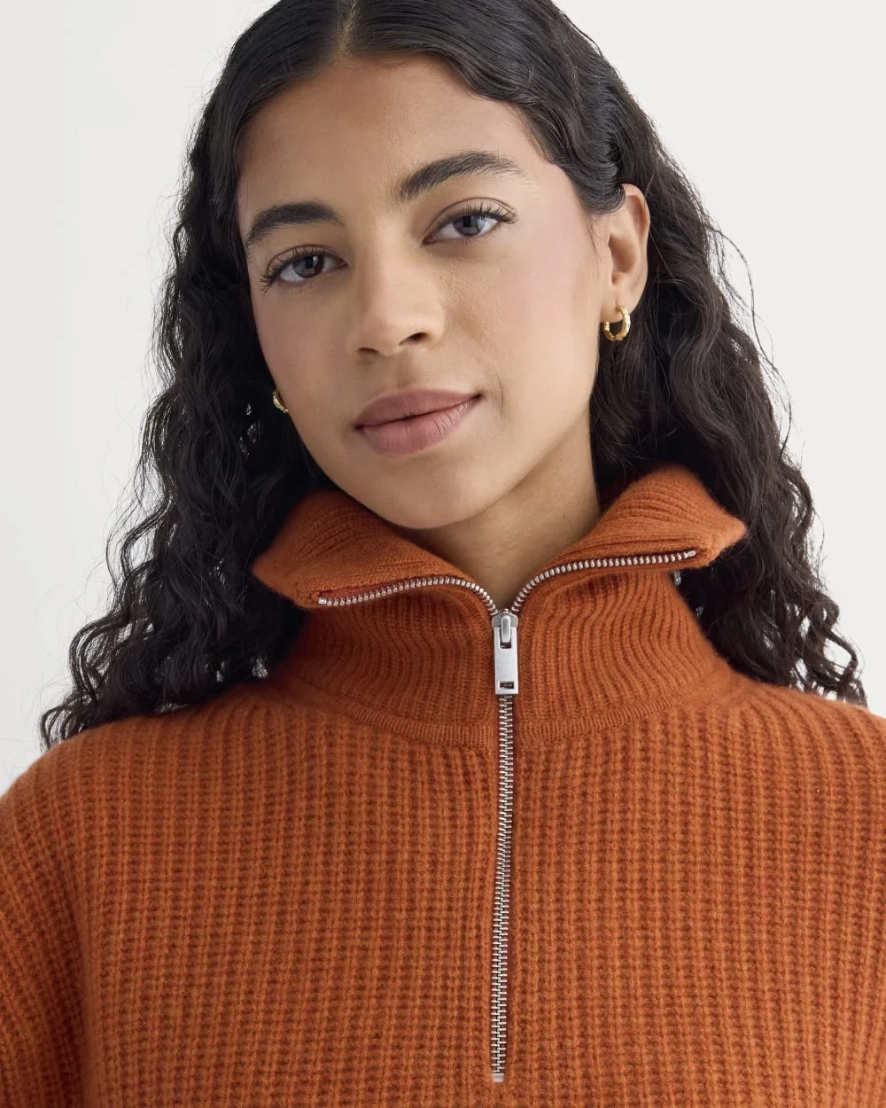 The Half-Zip Sweater in Luxe Merino | Rust Heather (5)