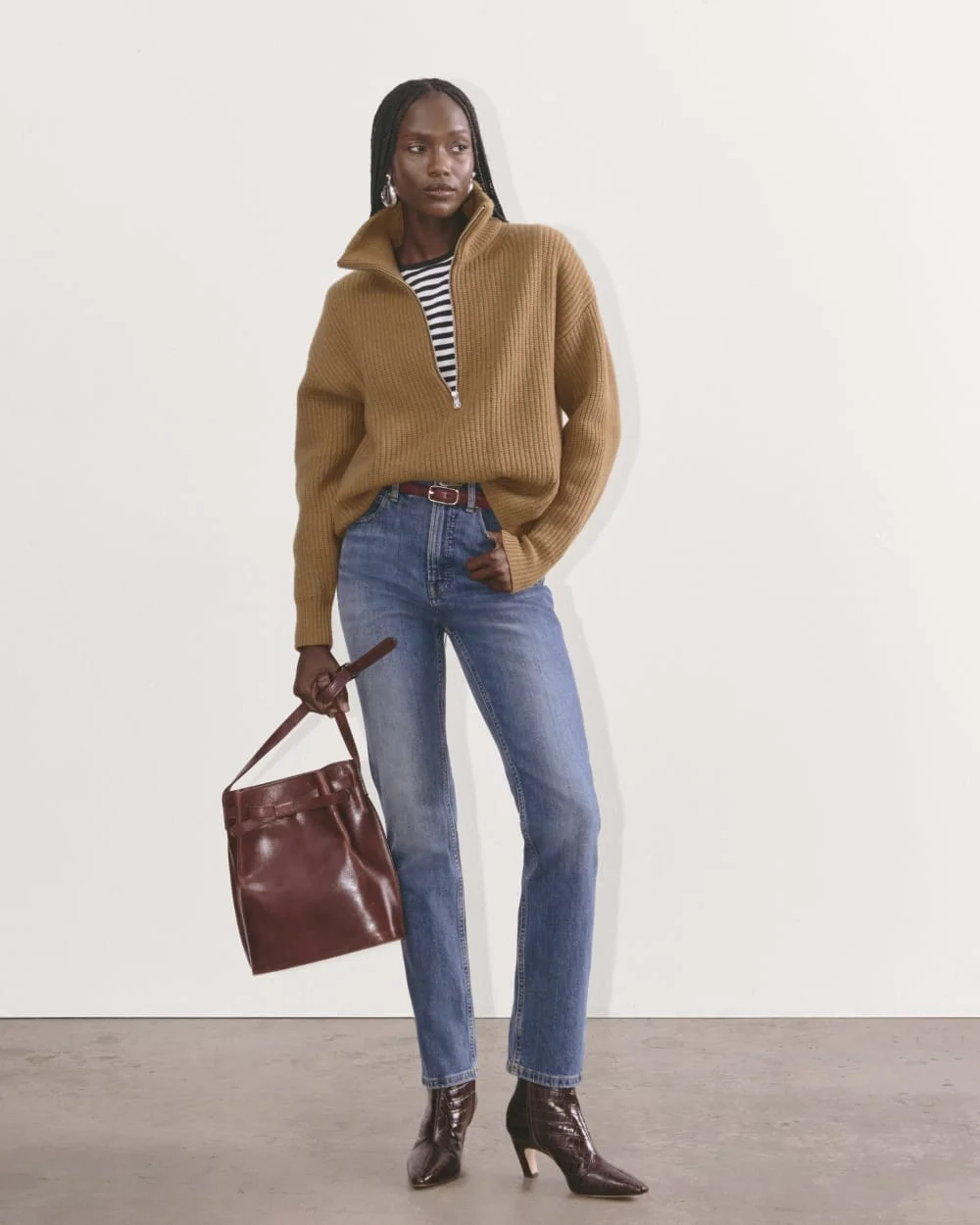 The Half-Zip Sweater in Luxe Merino | Deep Camel (4)